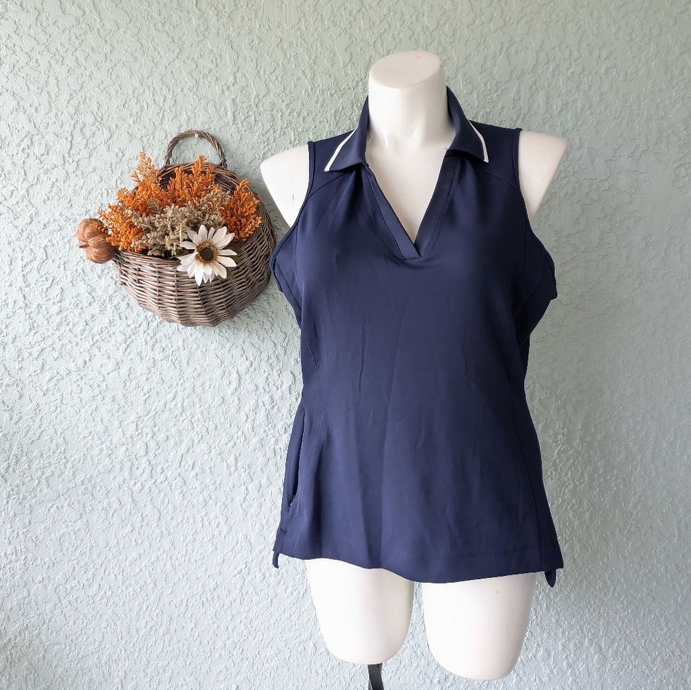 Athleta Everyday Polo Tank Top  Blue And White  Golf Tennis‎ Sport Size  Xl - Picture 3 of 8